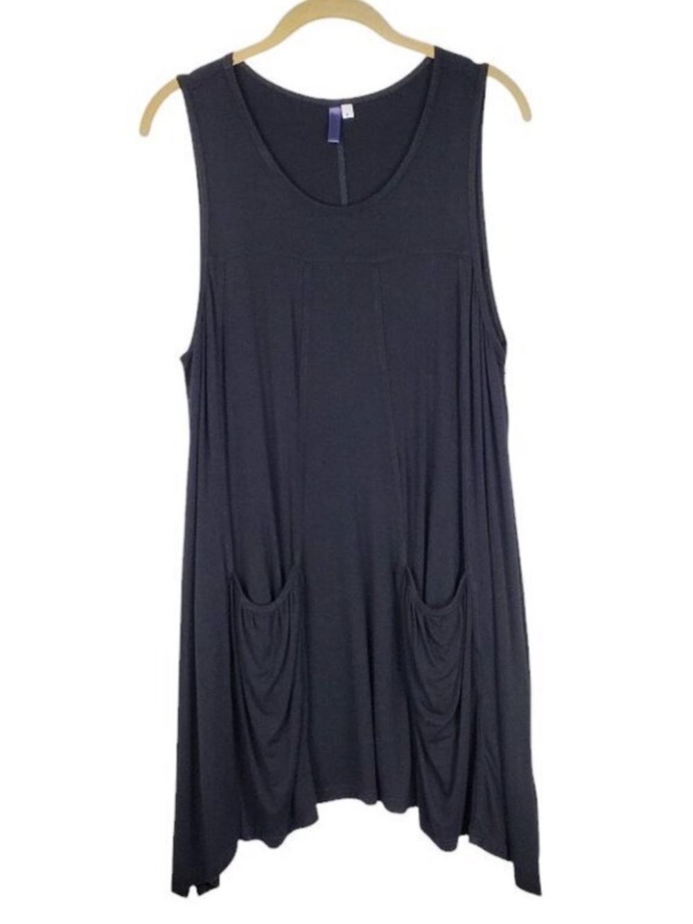 Heartstring Tunic Sleeveless Pocket Top Black Lagenlook Womens Size Large